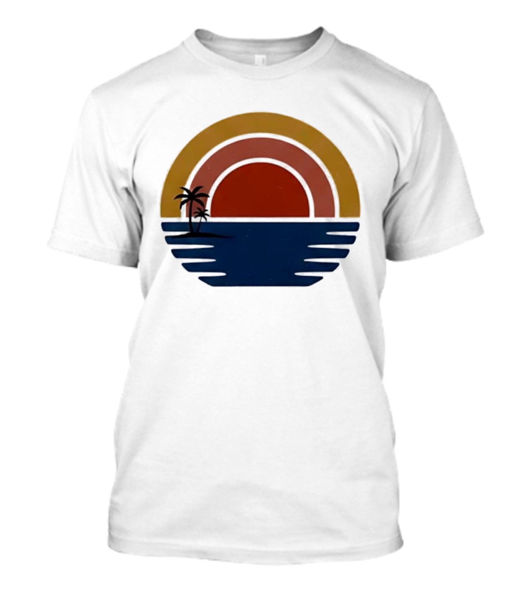 Retro Minimalist Sunset With Palm Trees And Ocean Waves T-Shirt