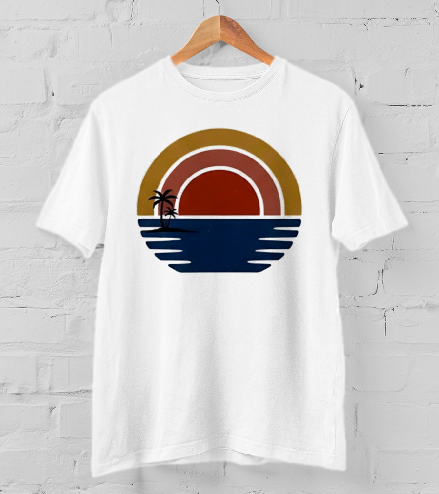 Retro Minimalist Sunset With Palm Trees And Ocean Waves T-Shirt
