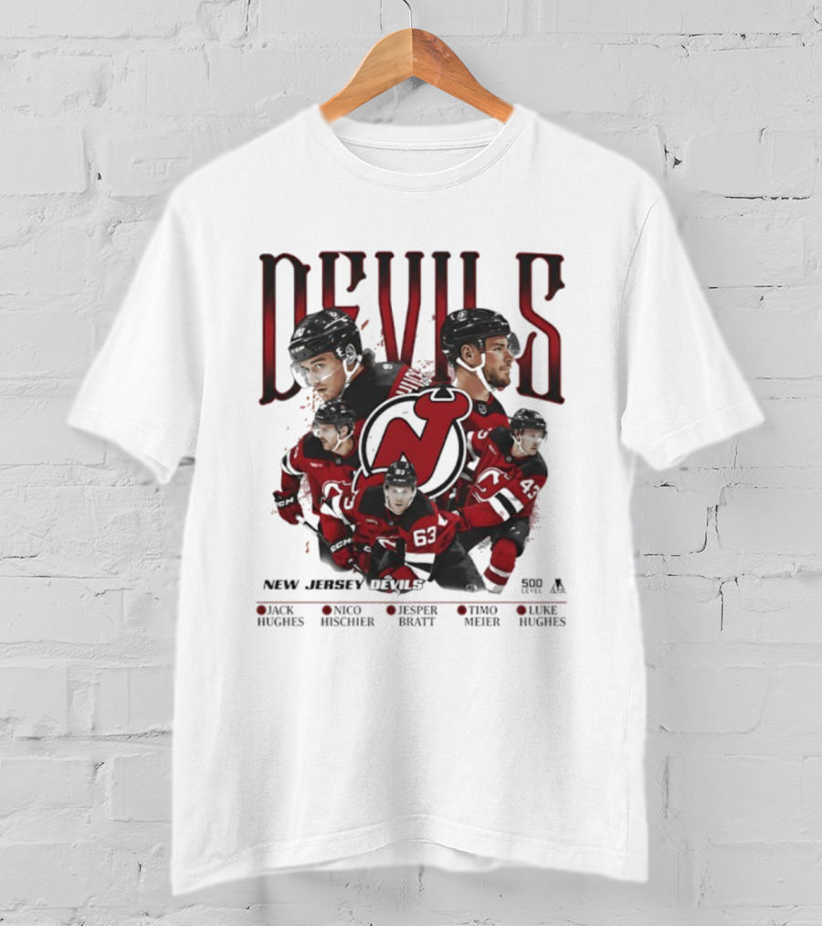 New Jersey Devils Jack Hughes Nico Hischier Jesper Bratt Timo Meier Luke Hughes 5 Stars T-Shirt
