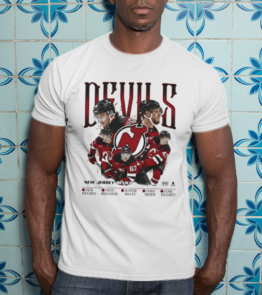 New Jersey Devils Jack Hughes Nico Hischier Jesper Bratt Timo Meier Luke Hughes 5 Stars T-Shirt