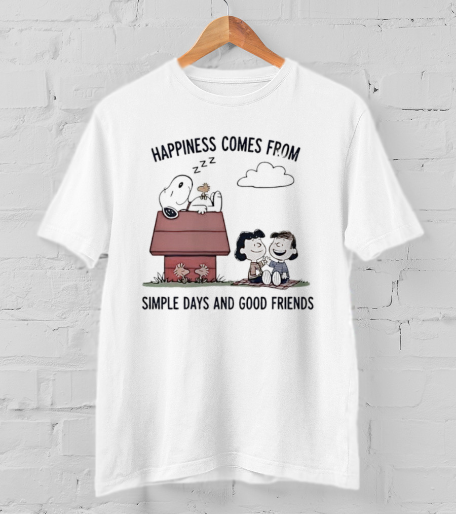 Snoopy Happiness Comes From Simple Days And Good Friends Peanuts Woodstock Charlie Brown Duo T-Shirt