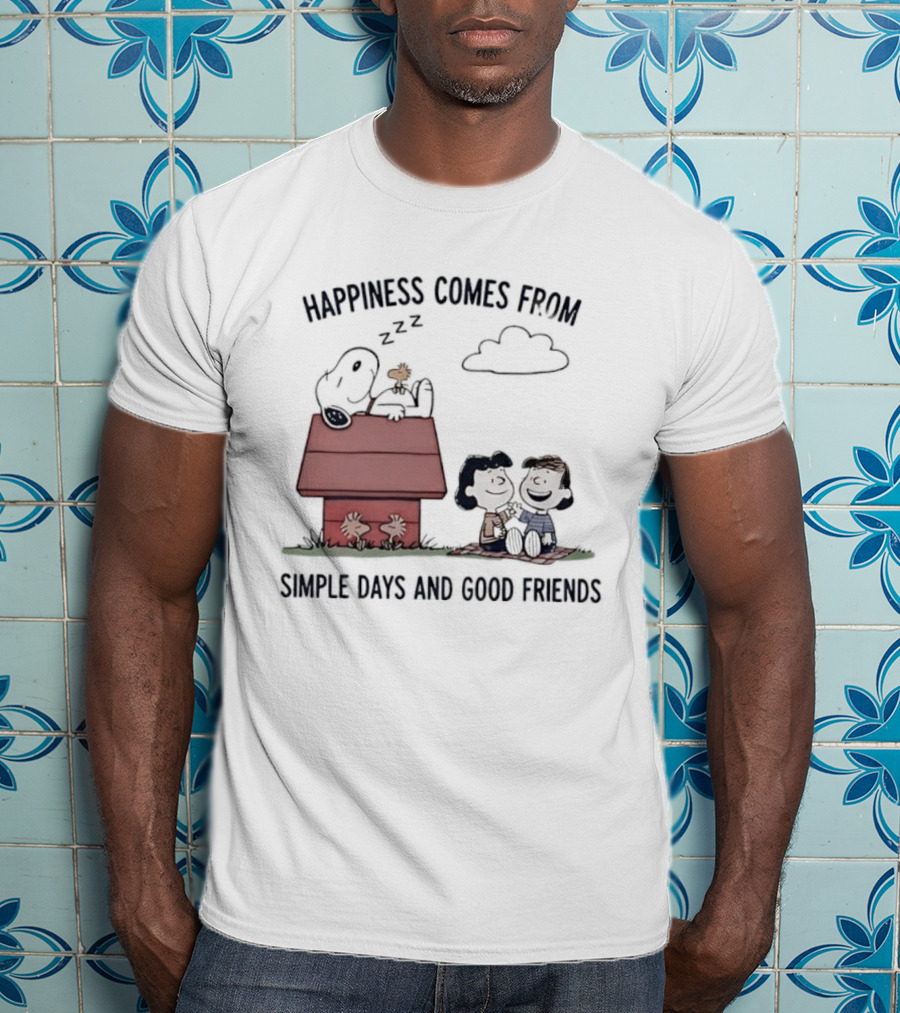 Snoopy Happiness Comes From Simple Days And Good Friends Peanuts Woodstock Charlie Brown Duo T-Shirt