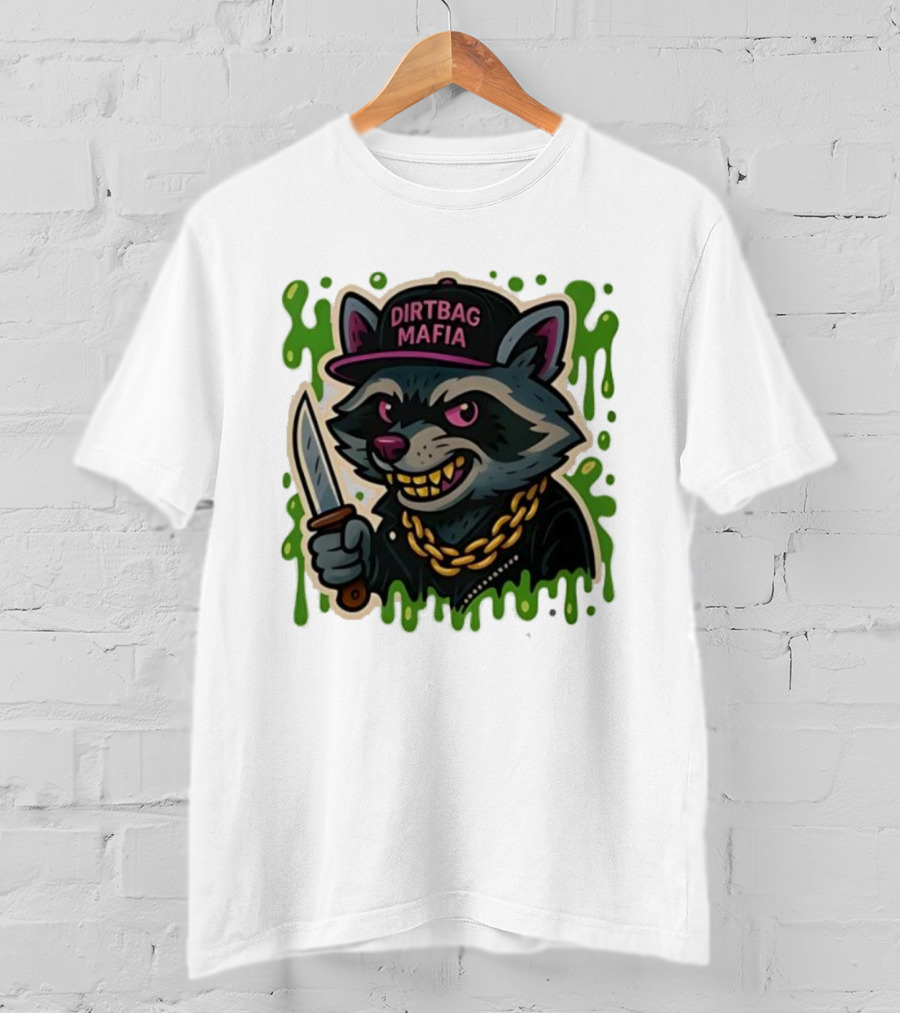 Trash Panda Dirtbag Mafia Hat Knife Chain T-Shirt