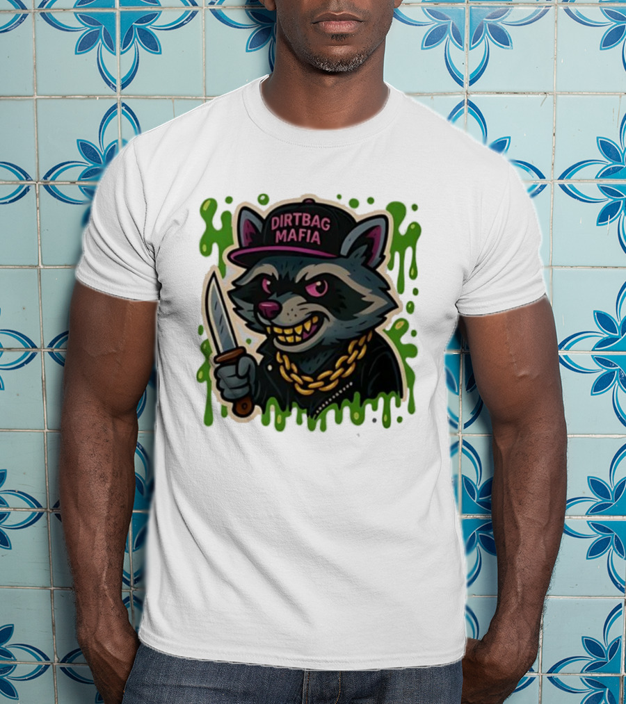 Trash Panda Dirtbag Mafia Hat Knife Chain T-Shirt
