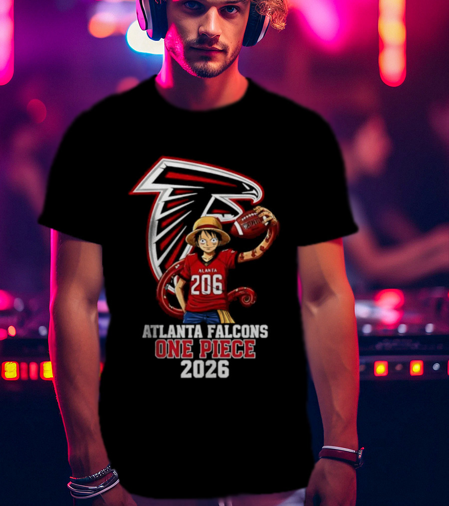 Atlanta Falcons One Piece Luffy 2026 Football Anime Crossover T-Shirt