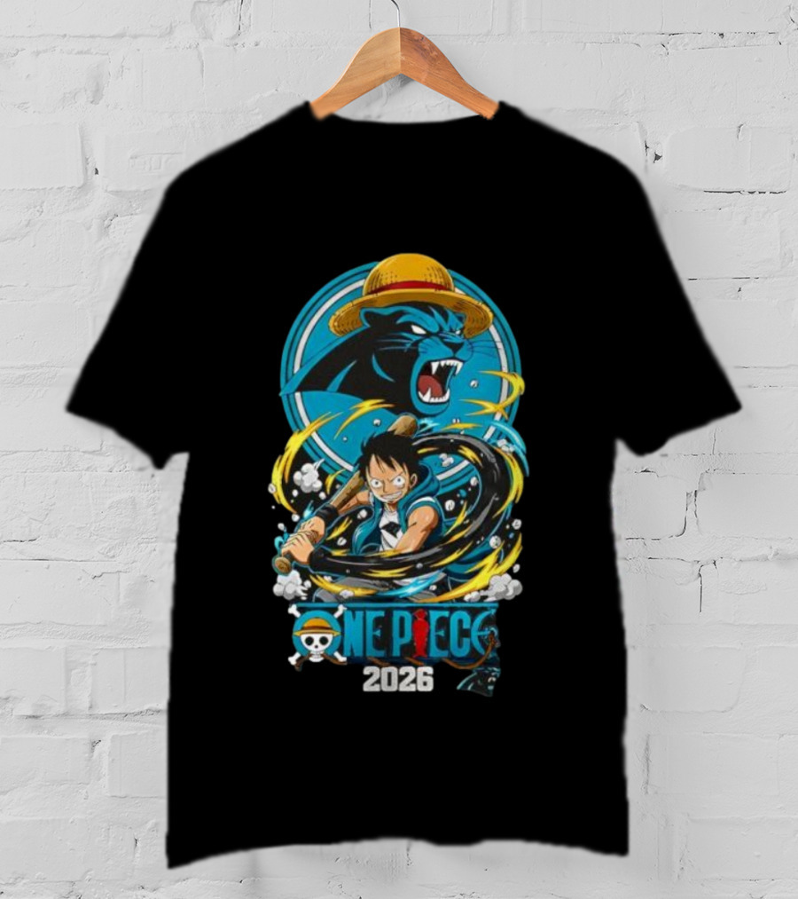 Carolina Panthers One Piece Luffy 2026 Crossover Fan Art Event T-Shirt