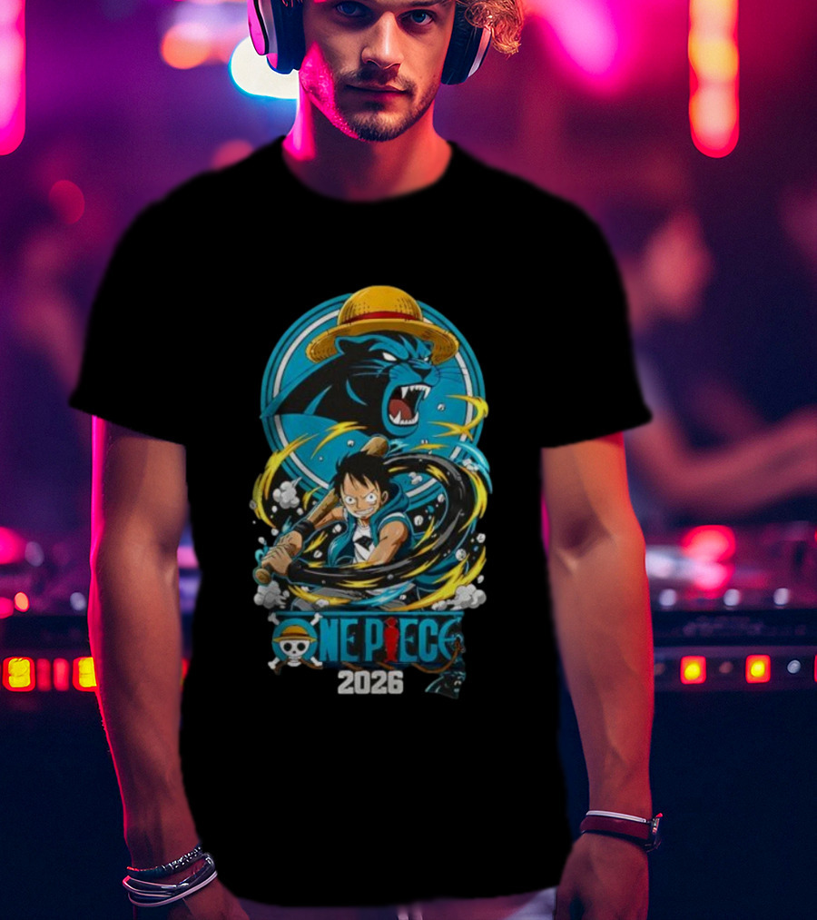 Carolina Panthers One Piece Luffy 2026 Crossover Fan Art Event T-Shirt