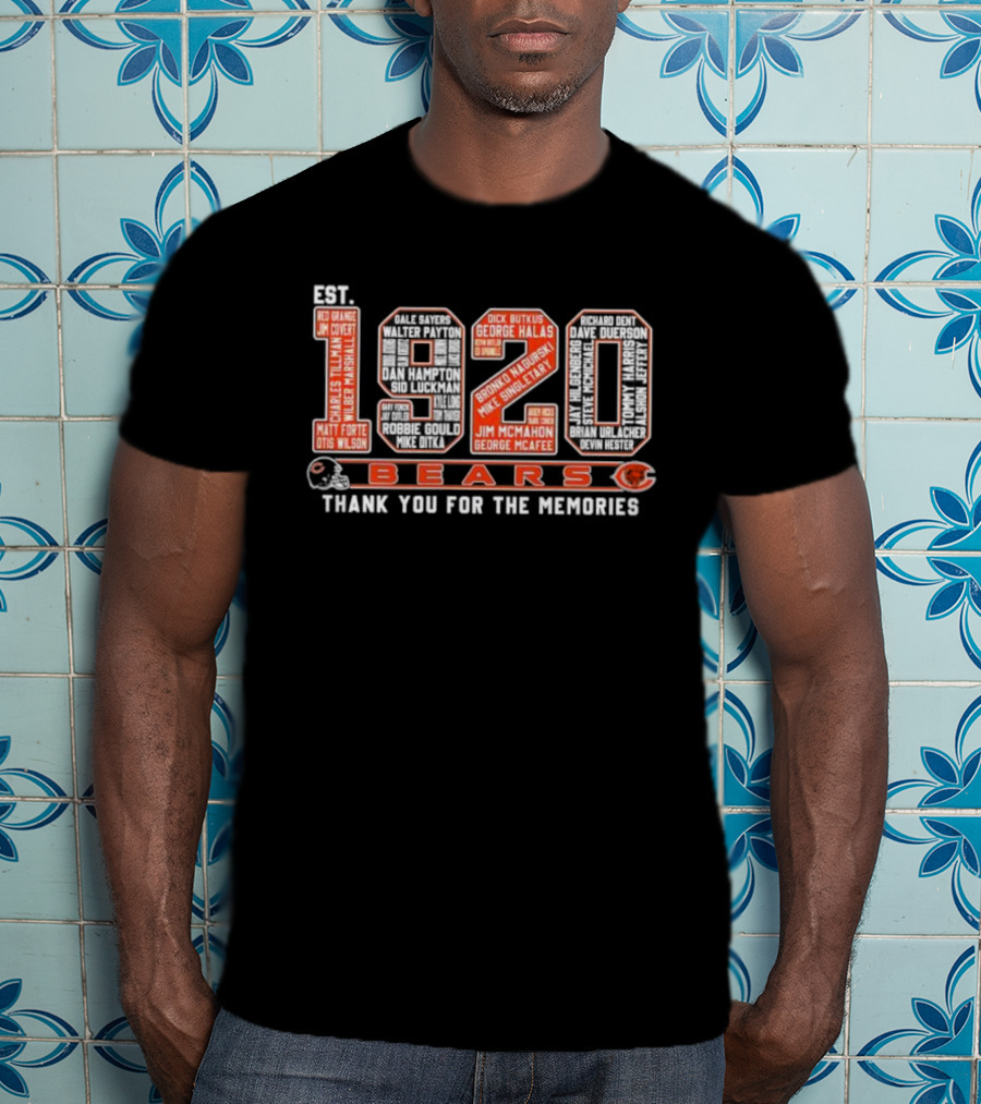 Chicago Bears Est 1920 Thank You For The Memories NFL Team Players And Coaches List T-Shirt