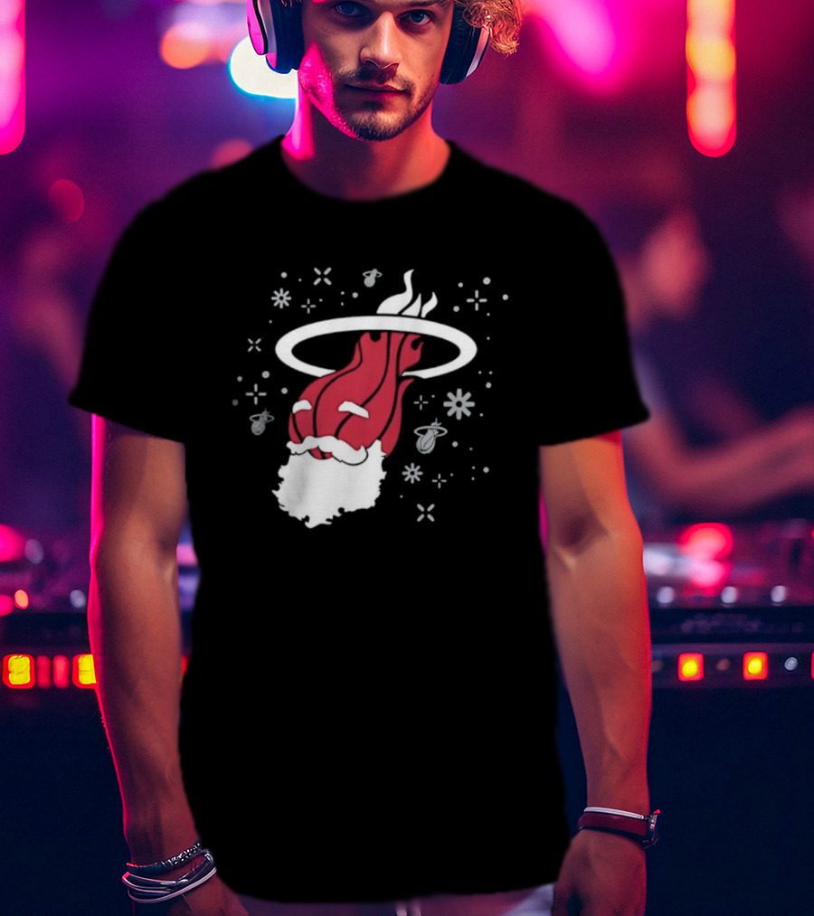Ho Ho Heat Miami Christmas Santa Dunking Basketball Snowflakes T-Shirt