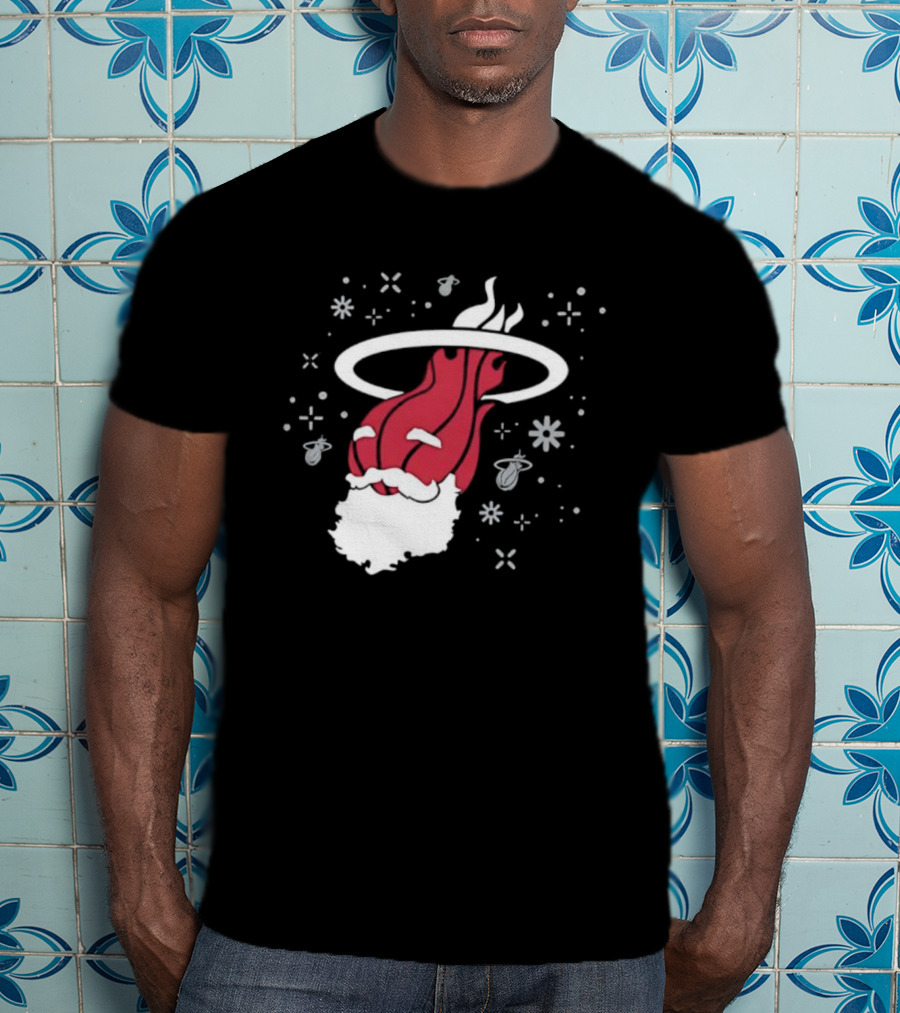 Ho Ho Heat Miami Christmas Santa Dunking Basketball Snowflakes T-Shirt