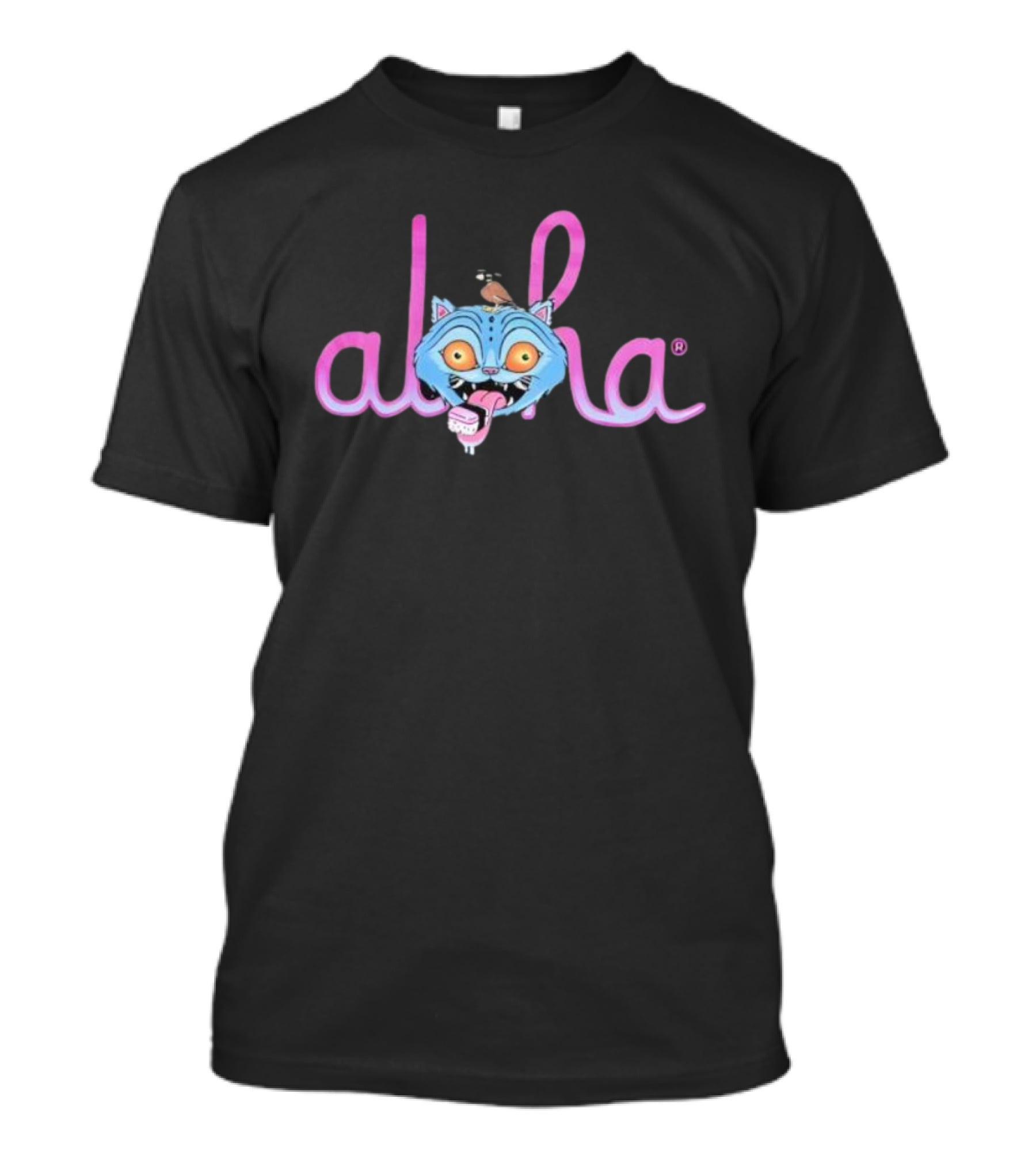 Aloha Derpy Tiger Blue Cat With Bird And Ice Cream T-Shirt