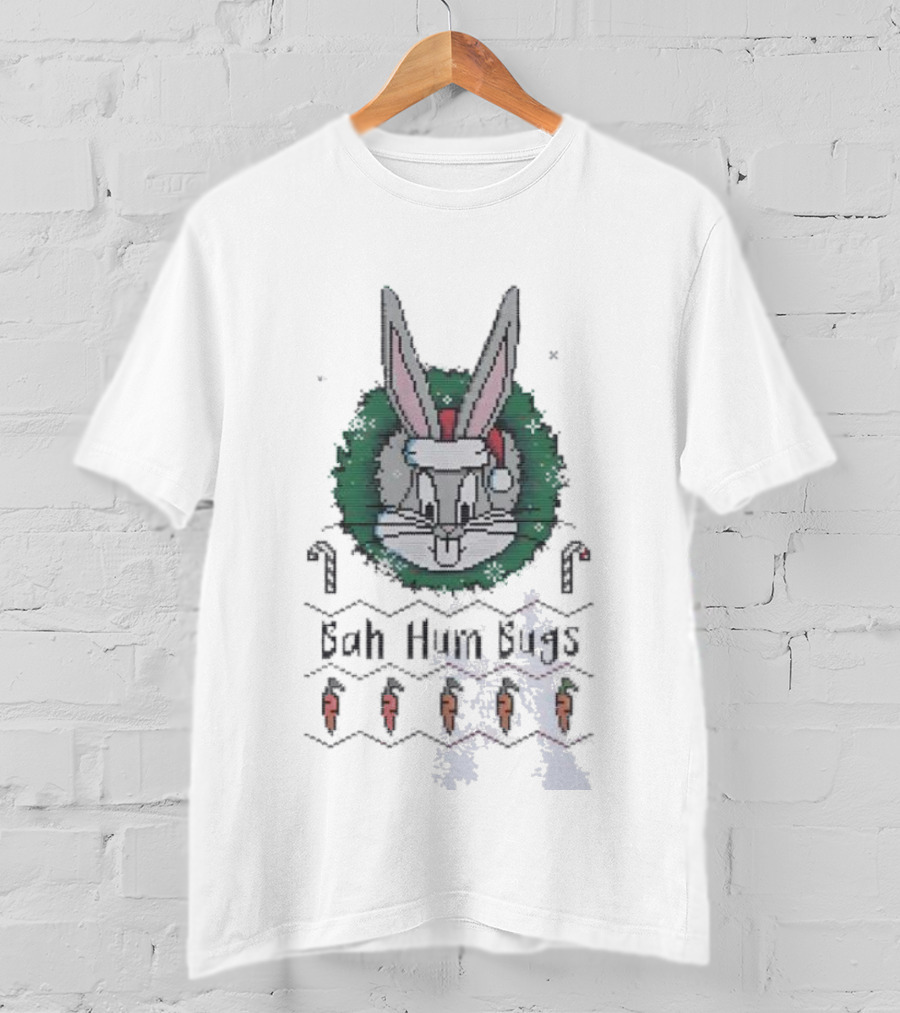Bah Hum Bugs Christmas Bunny Santa Hat Festive Wreath T-Shirt