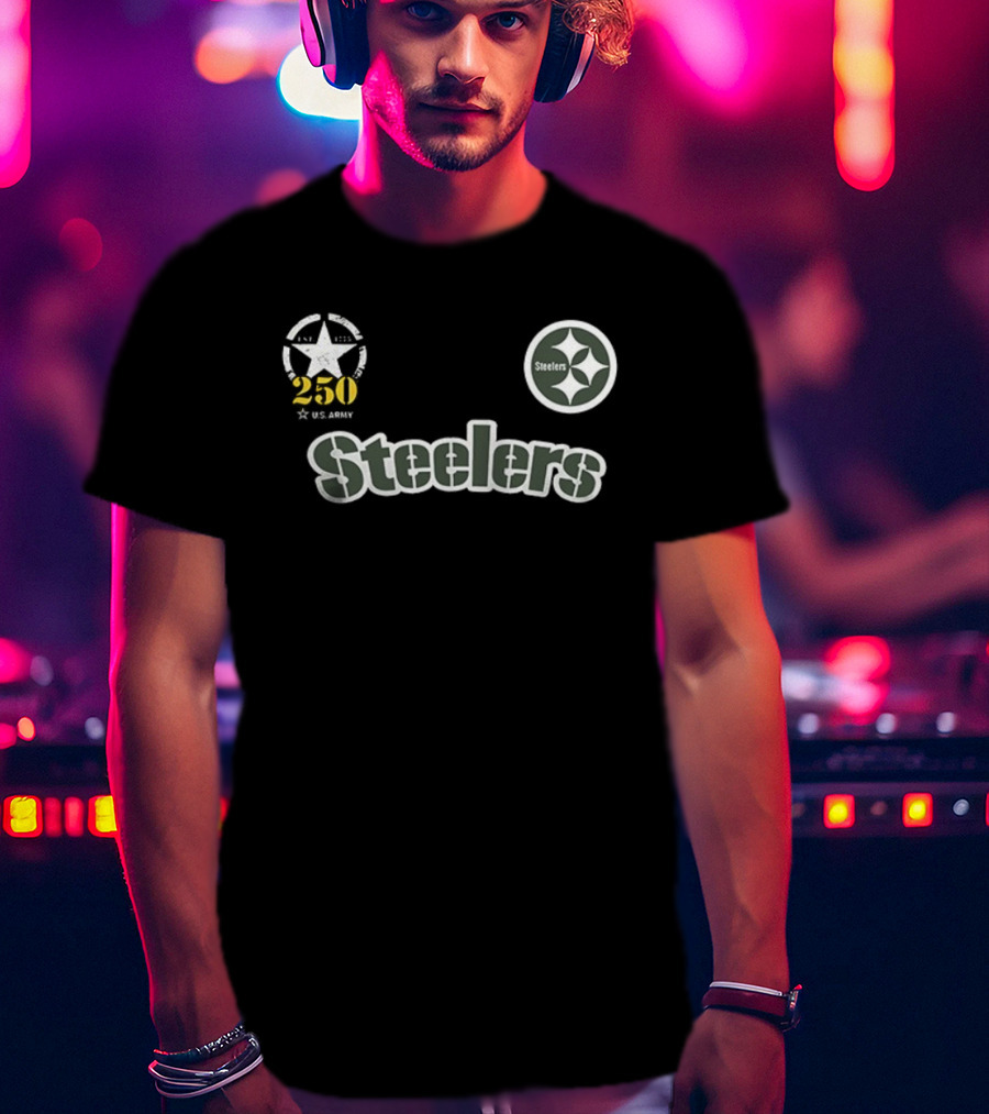 Pittsburgh Steelers US Army 250 Years Anniversary Star Emblem T-Shirt