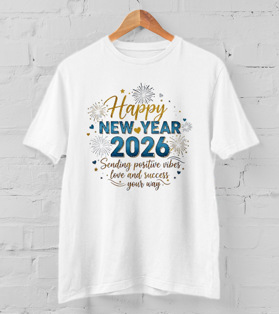 Happy New Year 2026 Sending Positive Vibes Love And Success Your Way T-Shirt