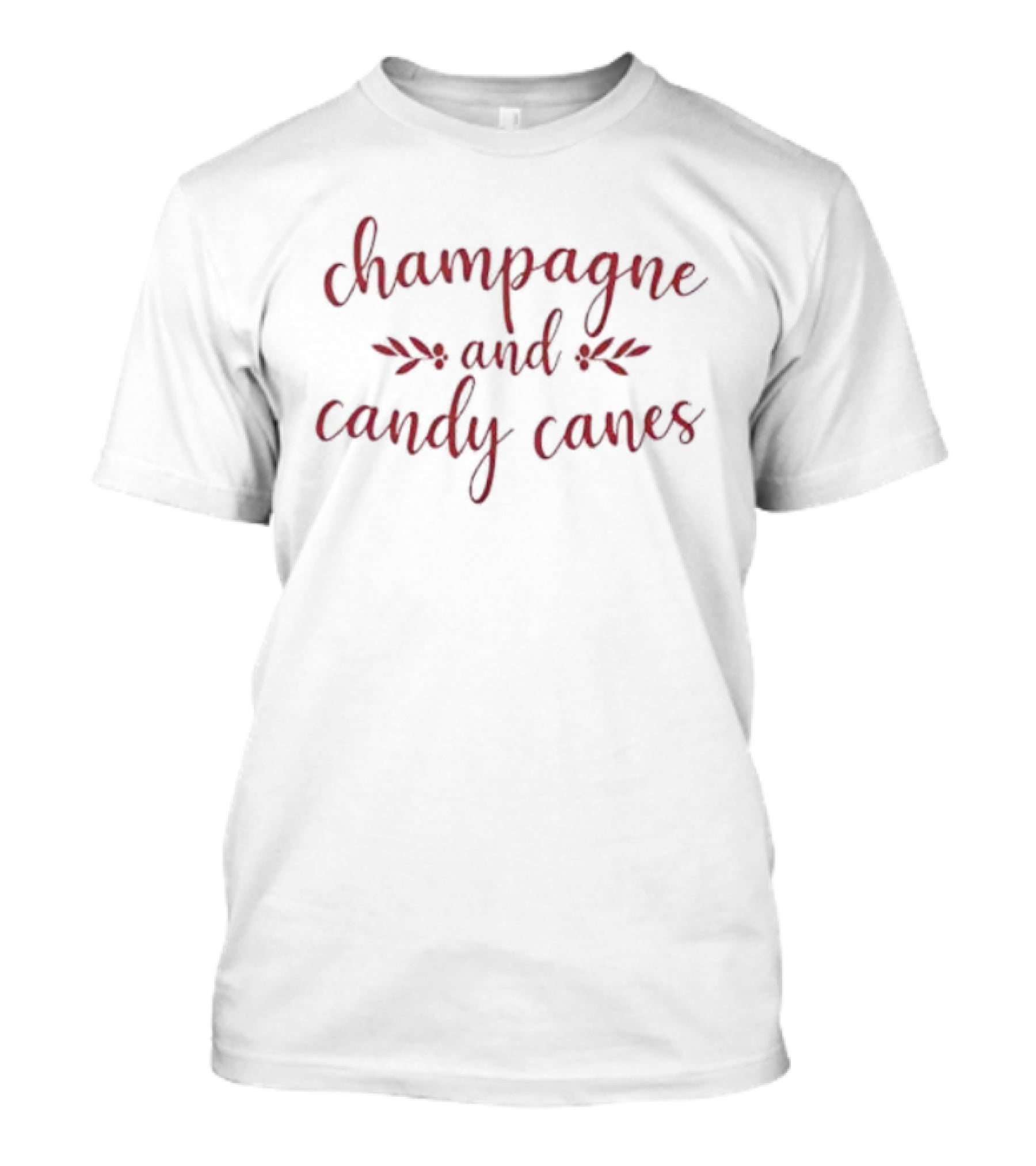 Champagne And Candy Canes Christmas Red Festive Typography T-Shirt