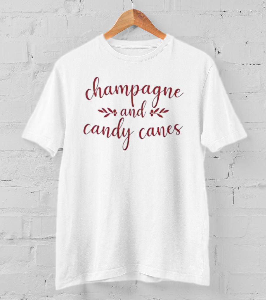 Champagne And Candy Canes Christmas Red Festive Typography T-Shirt