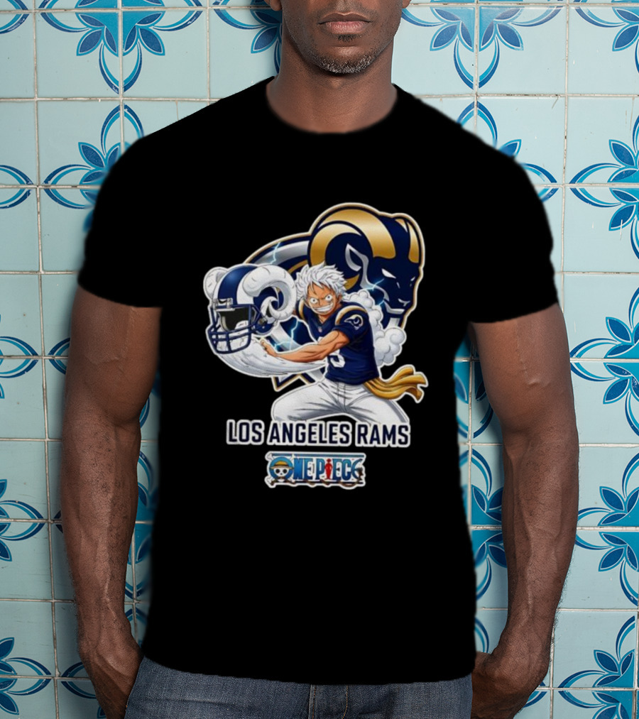 Los Angeles Rams One Piece Luffy Crossover 2026 Collaboration T-Shirt