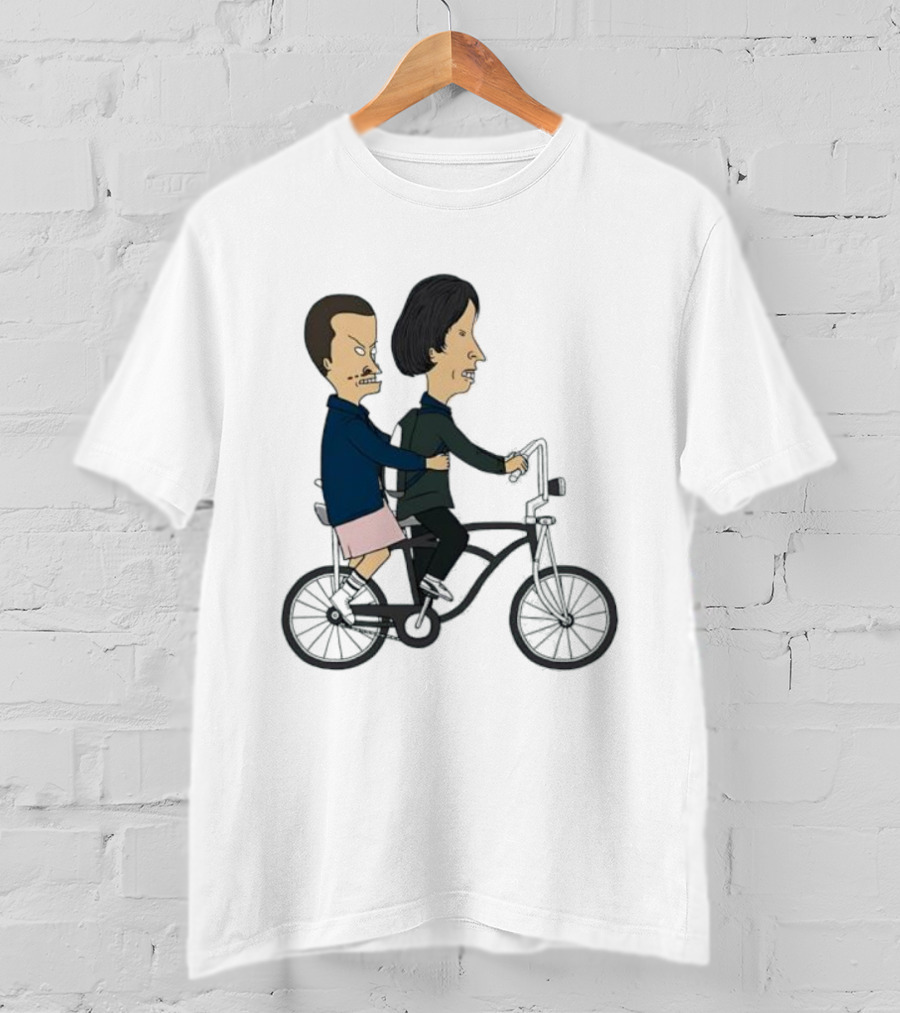 Eleven And Mike Cycling In Beavis And Butt-Head Style Fusion T-Shirt