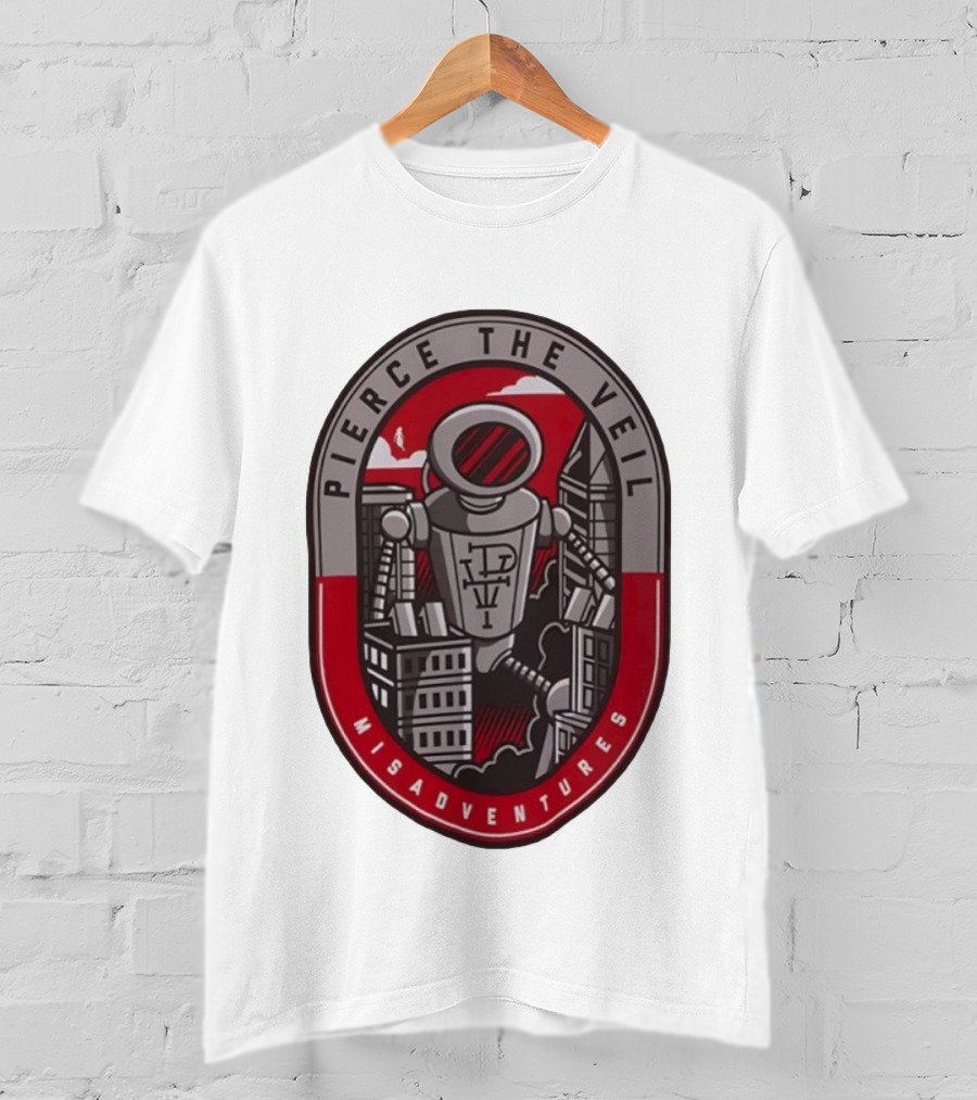 Pierce The Veil Misadventures Robot Cityscape Emblem T-Shirt