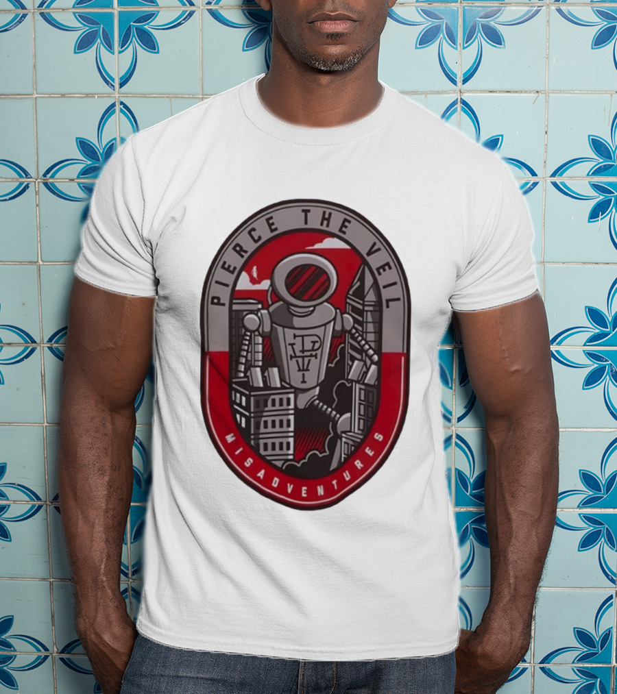Pierce The Veil Misadventures Robot Cityscape Emblem T-Shirt