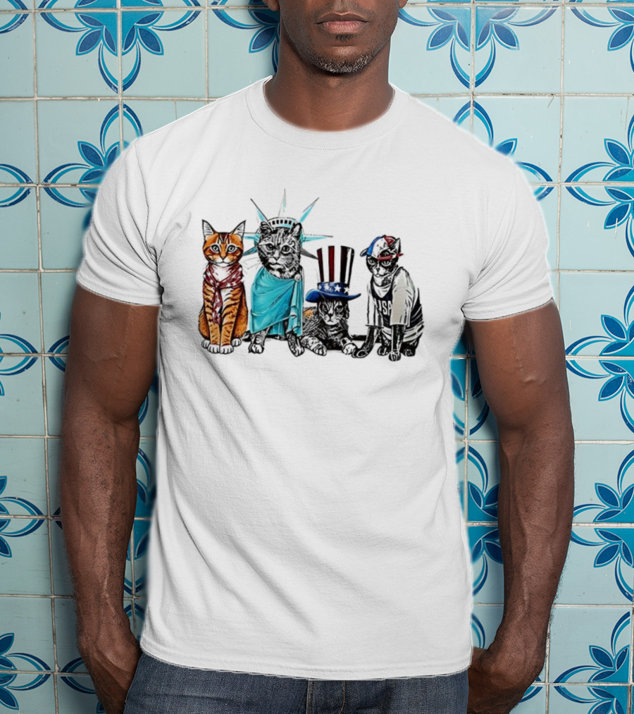 Josh O’Connor Patriotic USA Cats Statue Liberty Uncle Sam Costume T-Shirt