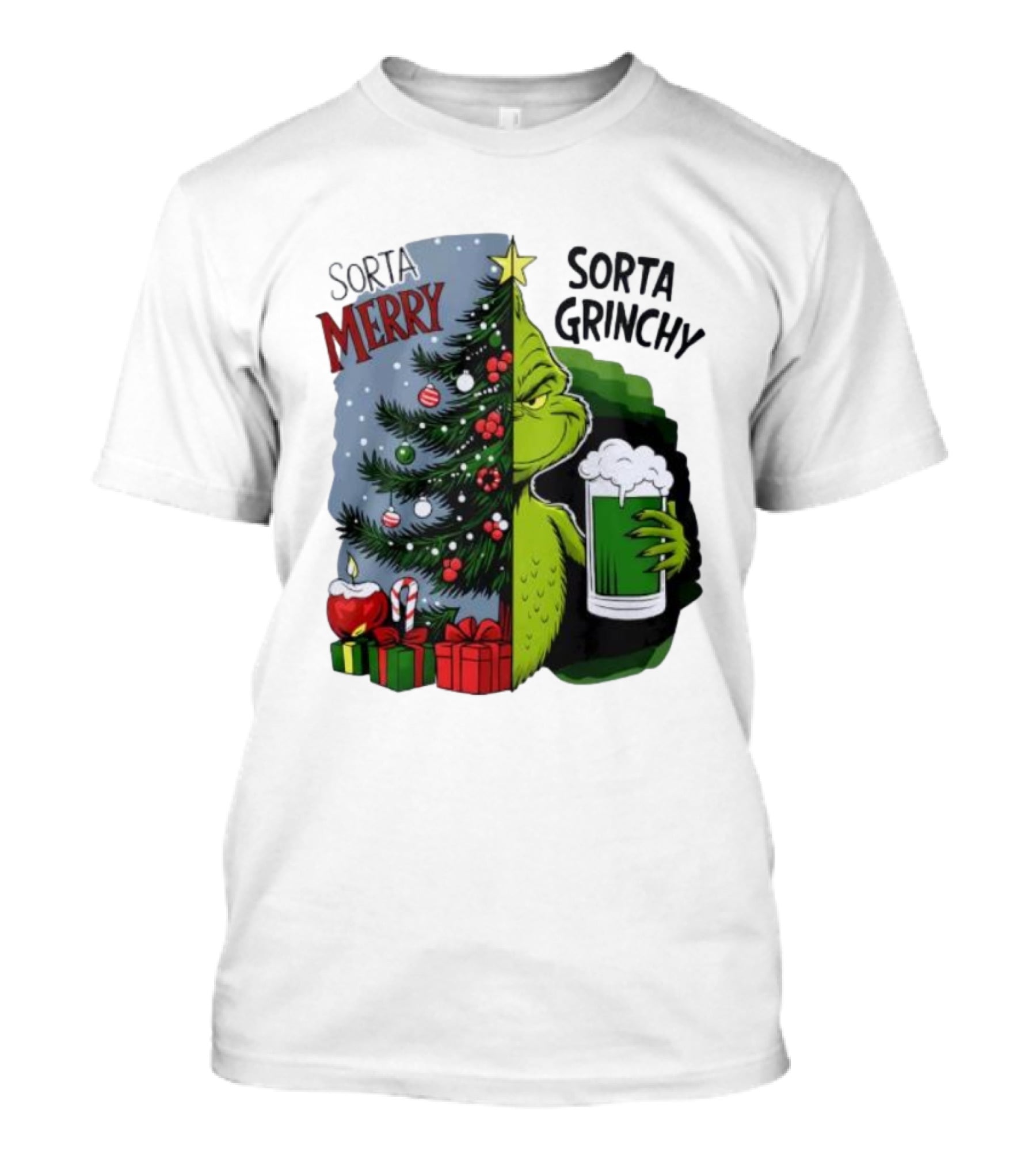 Sorta Merry Sorta Grinchy Christmas Tree Grinch Holiday T-Shirt