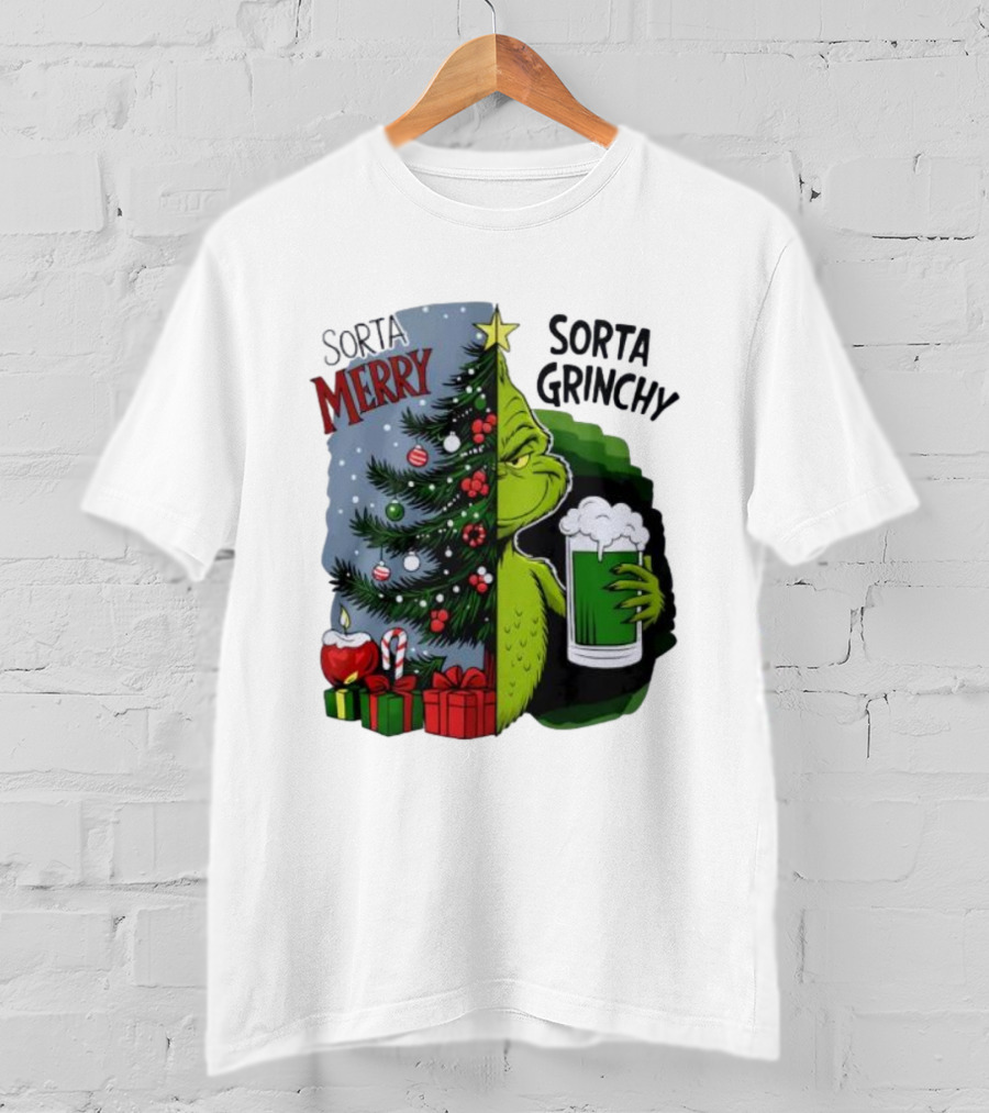 Sorta Merry Sorta Grinchy Christmas Tree Grinch Holiday T-Shirt