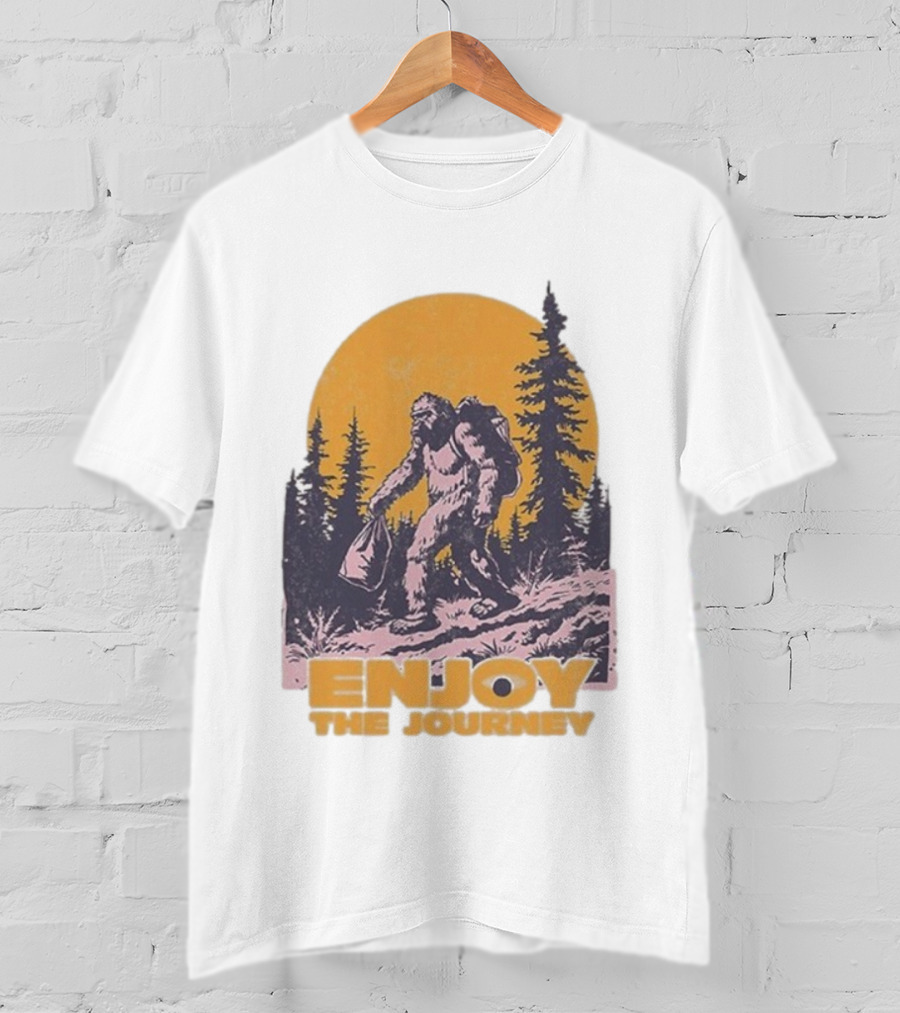 Blurry Creatures Bigfoot Enjoy The Journey Forest Scene T-Shirt