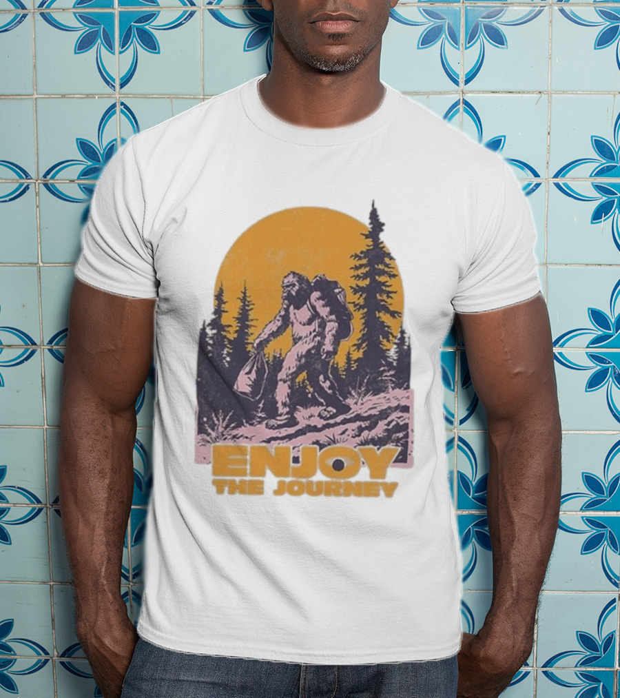 Blurry Creatures Bigfoot Enjoy The Journey Forest Scene T-Shirt