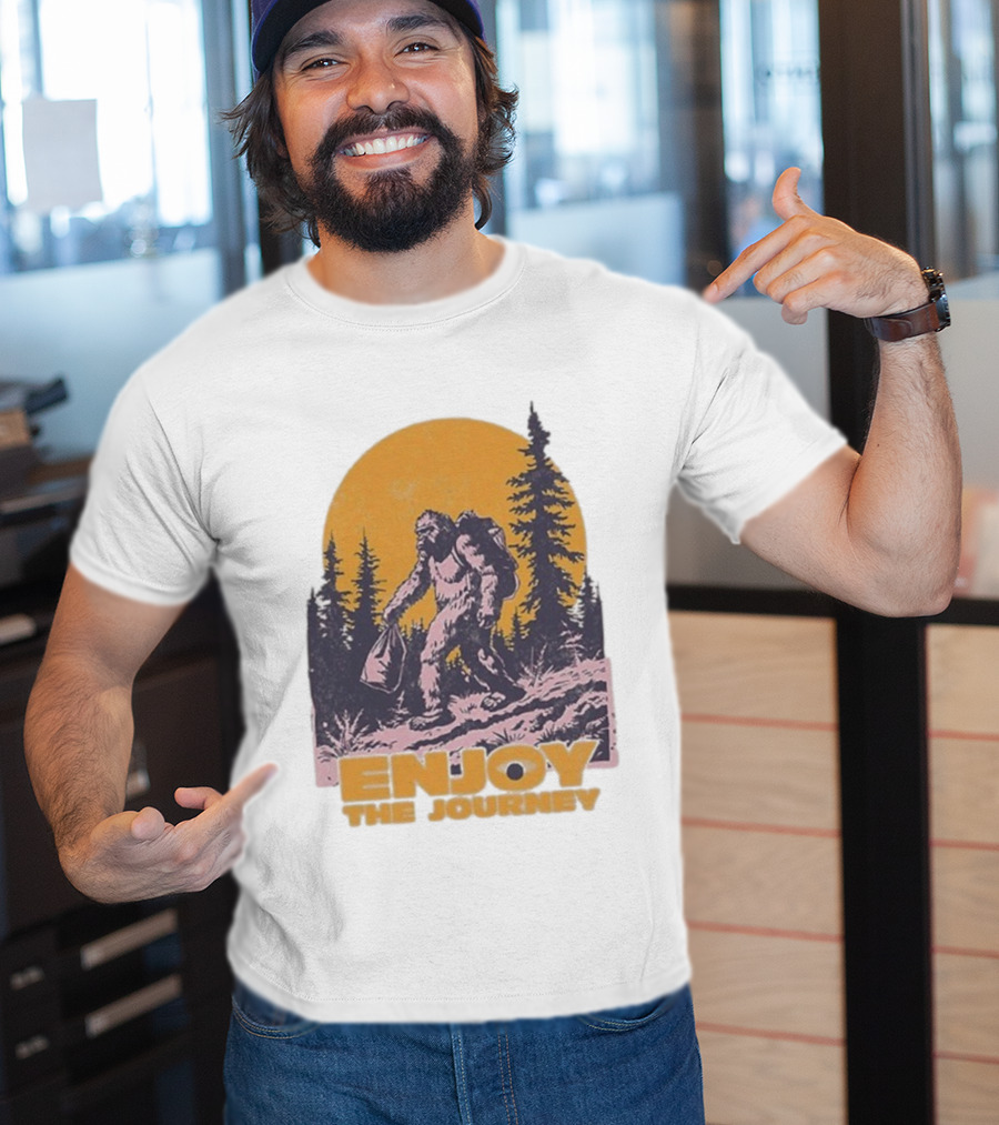 Blurry Creatures Bigfoot Enjoy The Journey Forest Scene T-Shirt