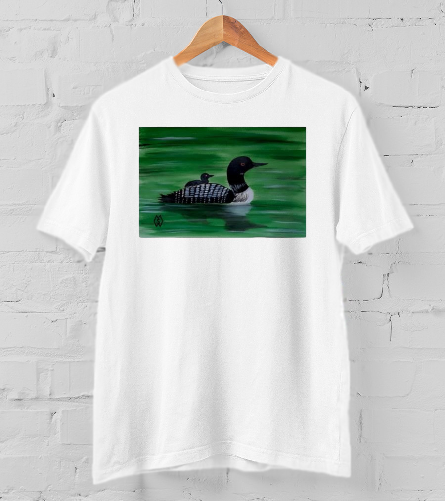 Common Loon With Baby On Back In Tranquil Green Waters T-Shirt