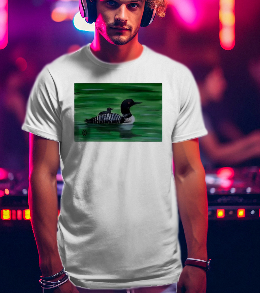 Common Loon With Baby On Back In Tranquil Green Waters T-Shirt