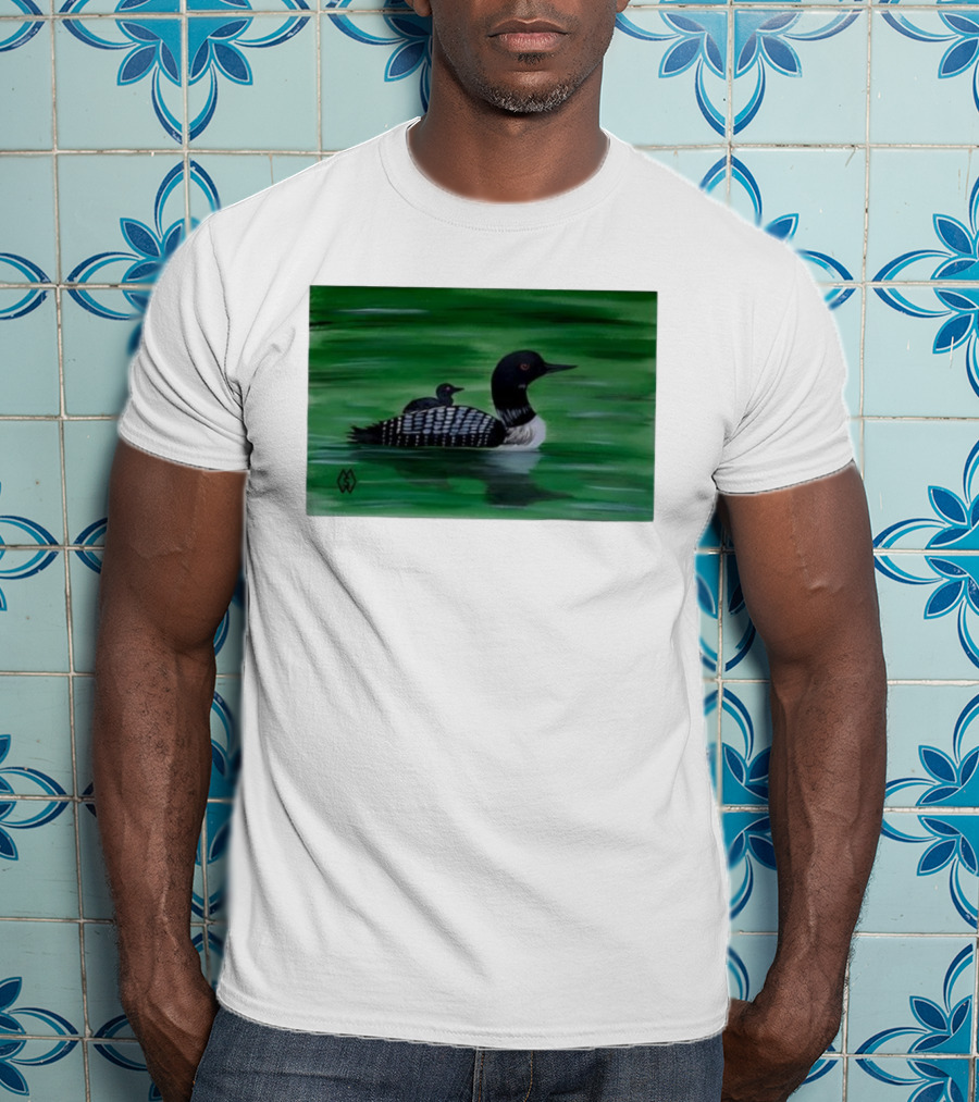 Common Loon With Baby On Back In Tranquil Green Waters T-Shirt