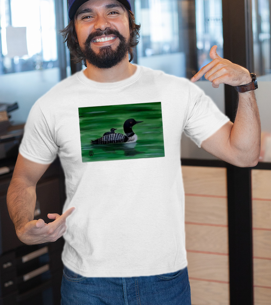Common Loon With Baby On Back In Tranquil Green Waters T-Shirt