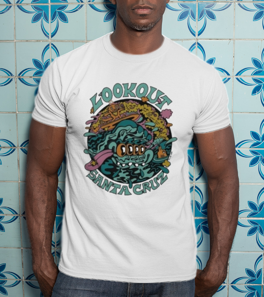 Lookout Santa Cruz Killer Acid Surfing Waves Psychedelic Art T-Shirt