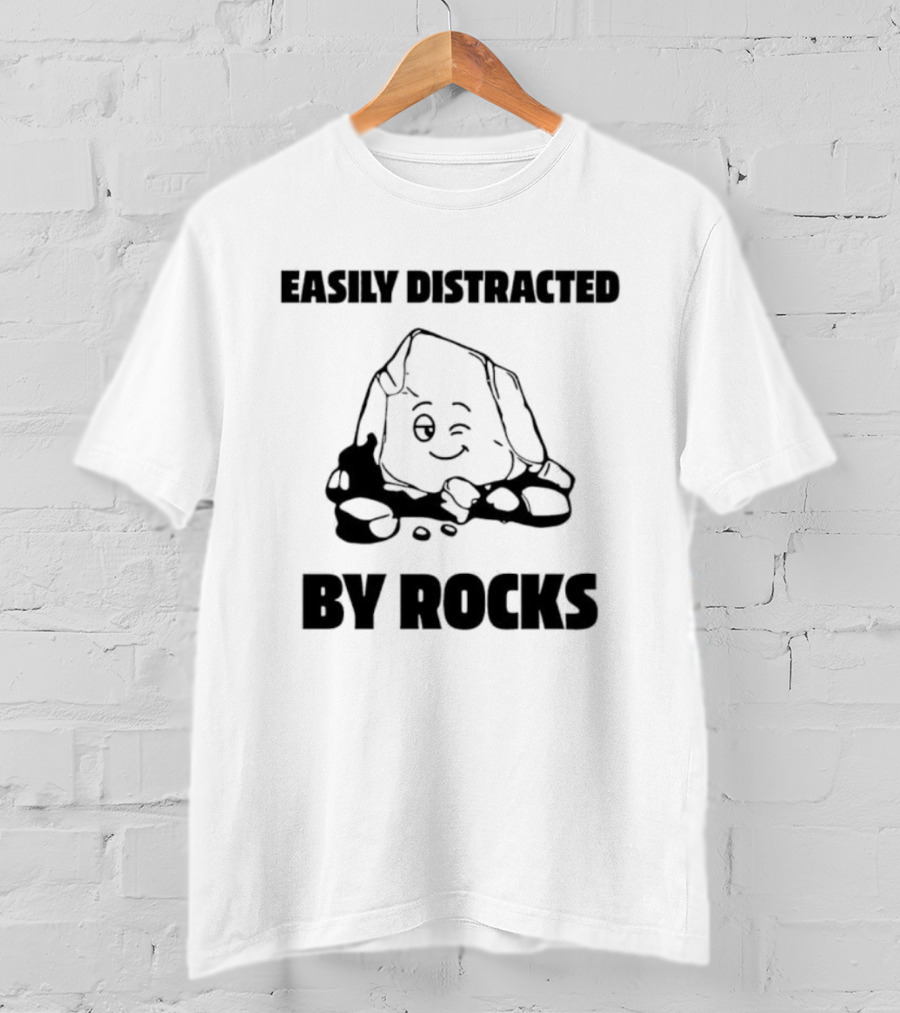 Easily Distracted By Rocks Fun Cartoon Winking Rock Design T-Shirt