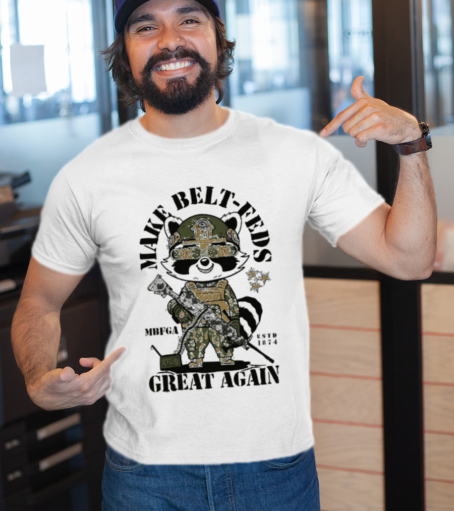 Make Belt-Feds Great Again 1874 Tactical Raccoon US Military MBFGA T-Shirt
