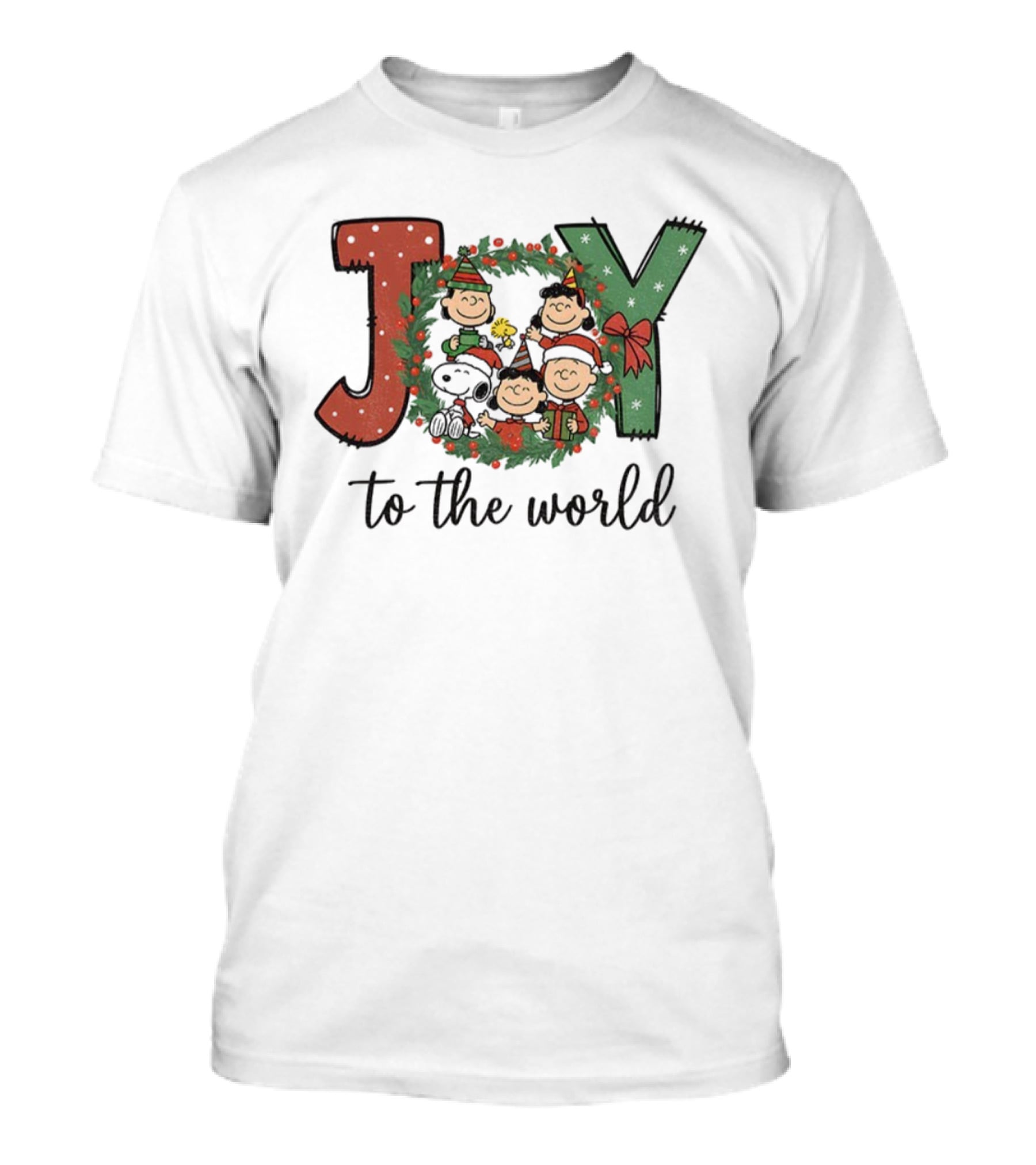 Snoopy Peanuts Joy To The World Christmas Wreath T-Shirt