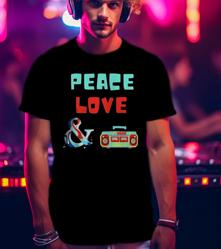 Peace Love Ampersand Retro Boombox T-Shirt