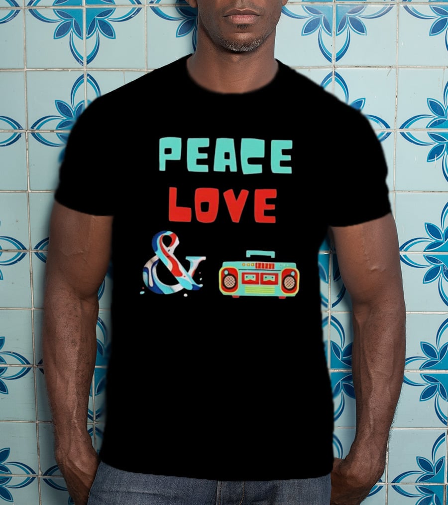 Peace Love Ampersand Retro Boombox T-Shirt