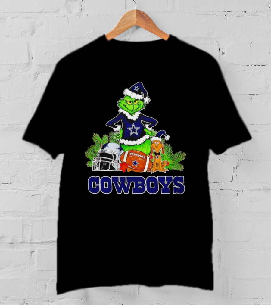 Grinch Max Cowboys Christmas Football Helmet Star Theme T-Shirt