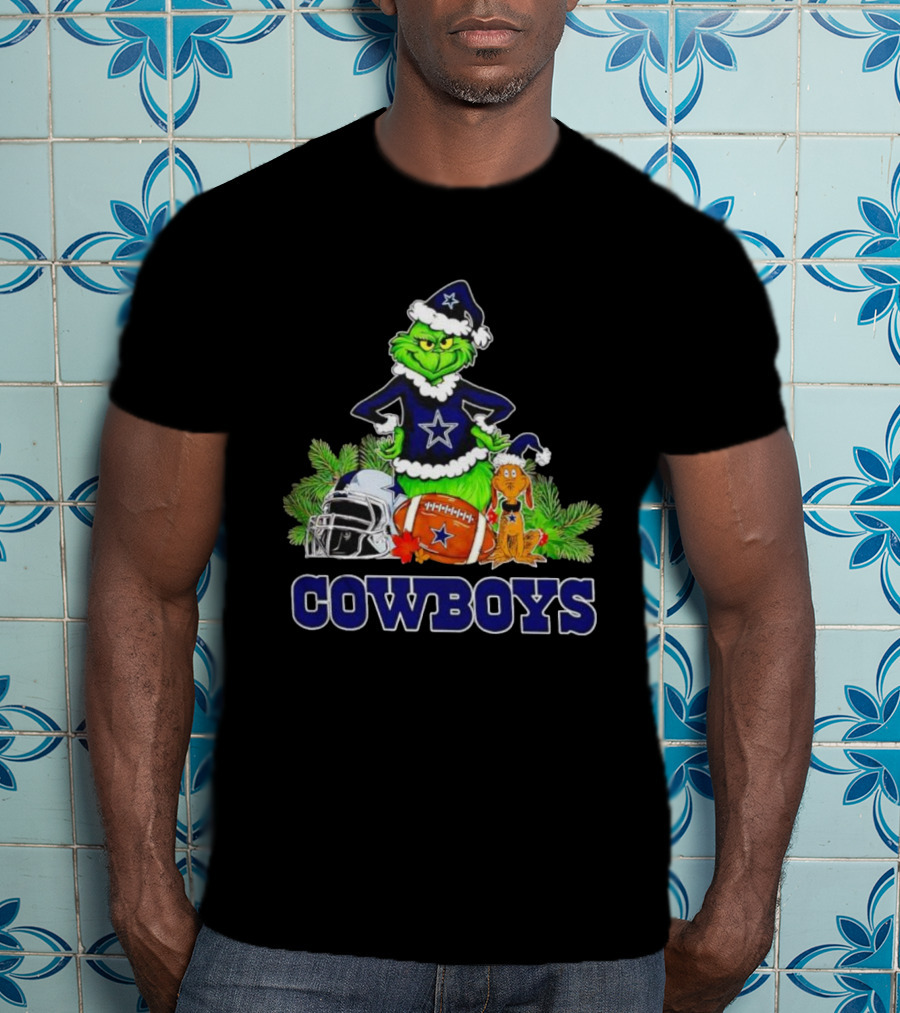 Grinch Max Cowboys Christmas Football Helmet Star Theme T-Shirt