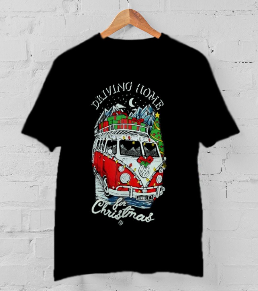 Driving Home For Christmas Van Presents Snowy Mountain Scene T-Shirt