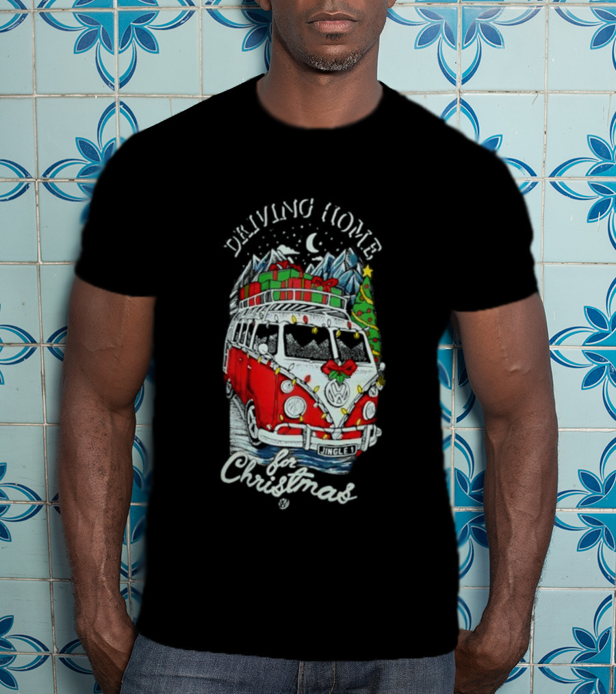 Driving Home For Christmas Van Presents Snowy Mountain Scene T-Shirt