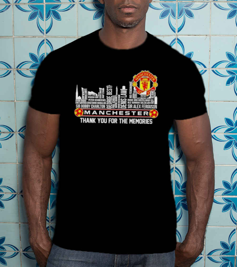 Manchester United Legends Beckham Rooney Sir Alex Ferguson Skyline Thank You For The Memories T-Shirt