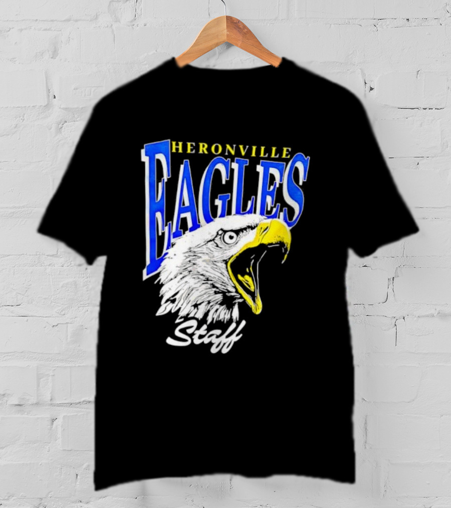 Heronville Eagles Staff Blue Bold Text White Eagle Design T-Shirt