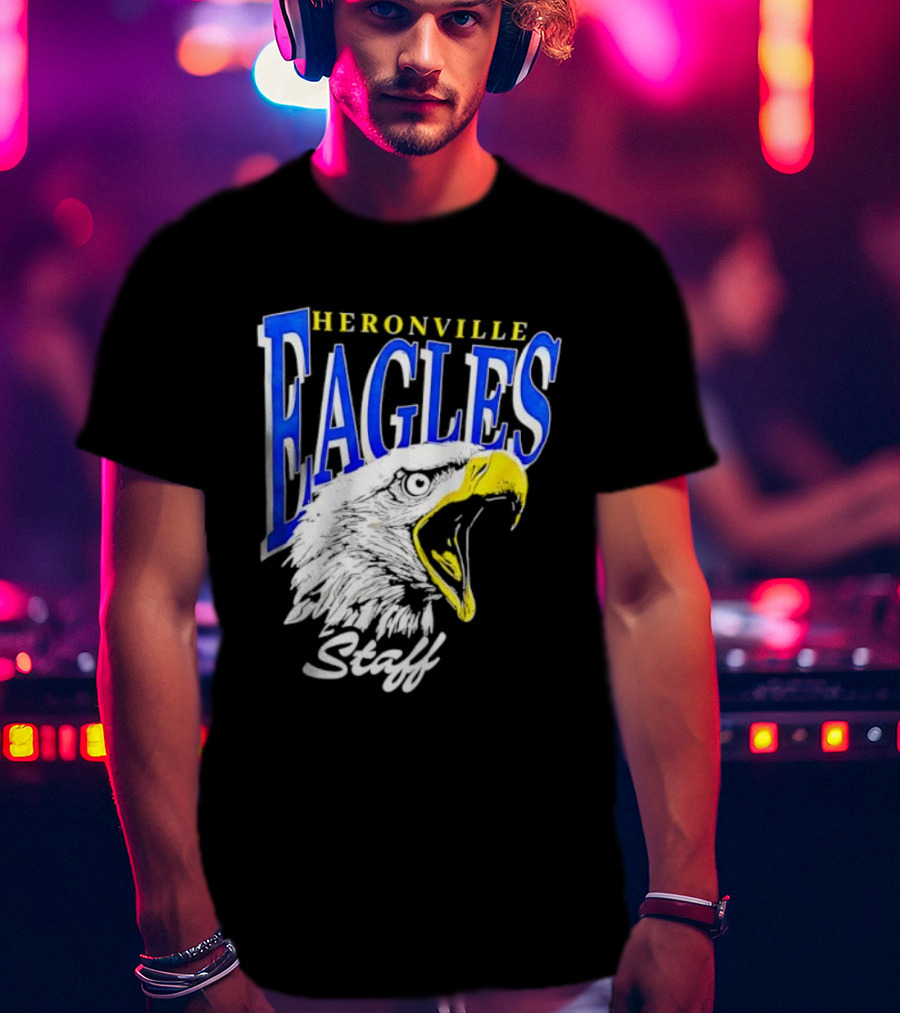 Heronville Eagles Staff Blue Bold Text White Eagle Design T-Shirt