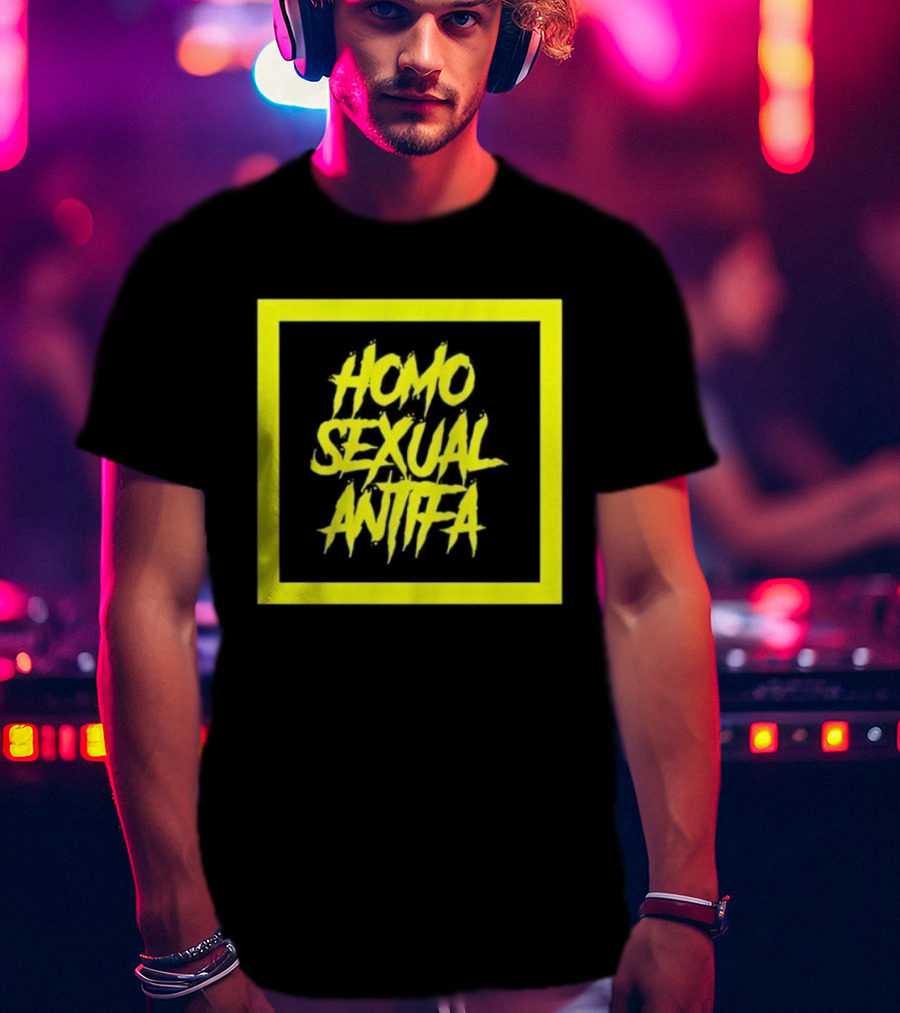 Homo Sexual Antifa Yellow Bold Text Square T-Shirt
