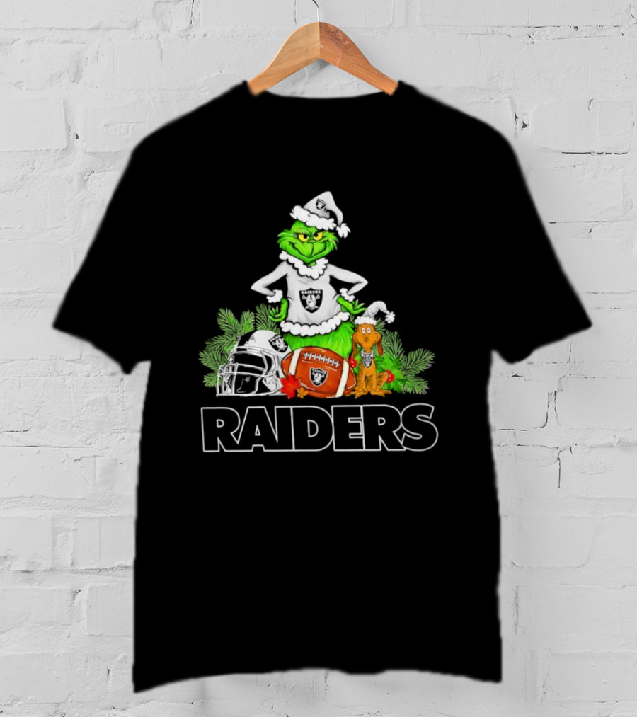 The Grinch Max Las Vegas Raiders Christmas Football Helmet Santa Hat T-Shirt
