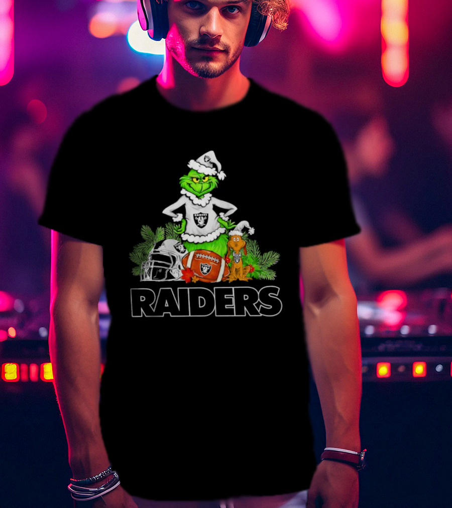 The Grinch Max Las Vegas Raiders Christmas Football Helmet Santa Hat T-Shirt